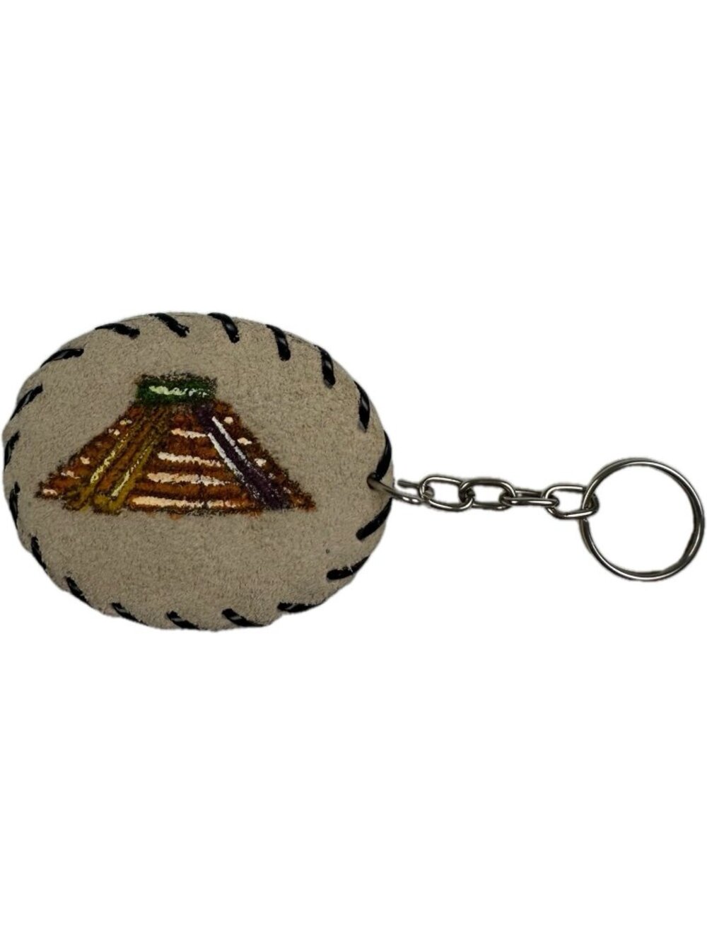 Handmade Mexican Leather Keychain Cancun Souvenir Mayan Pyramid